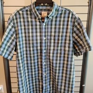 Old Navy Green and Blue Plaid Short-Sleeve Button-Down Shirt